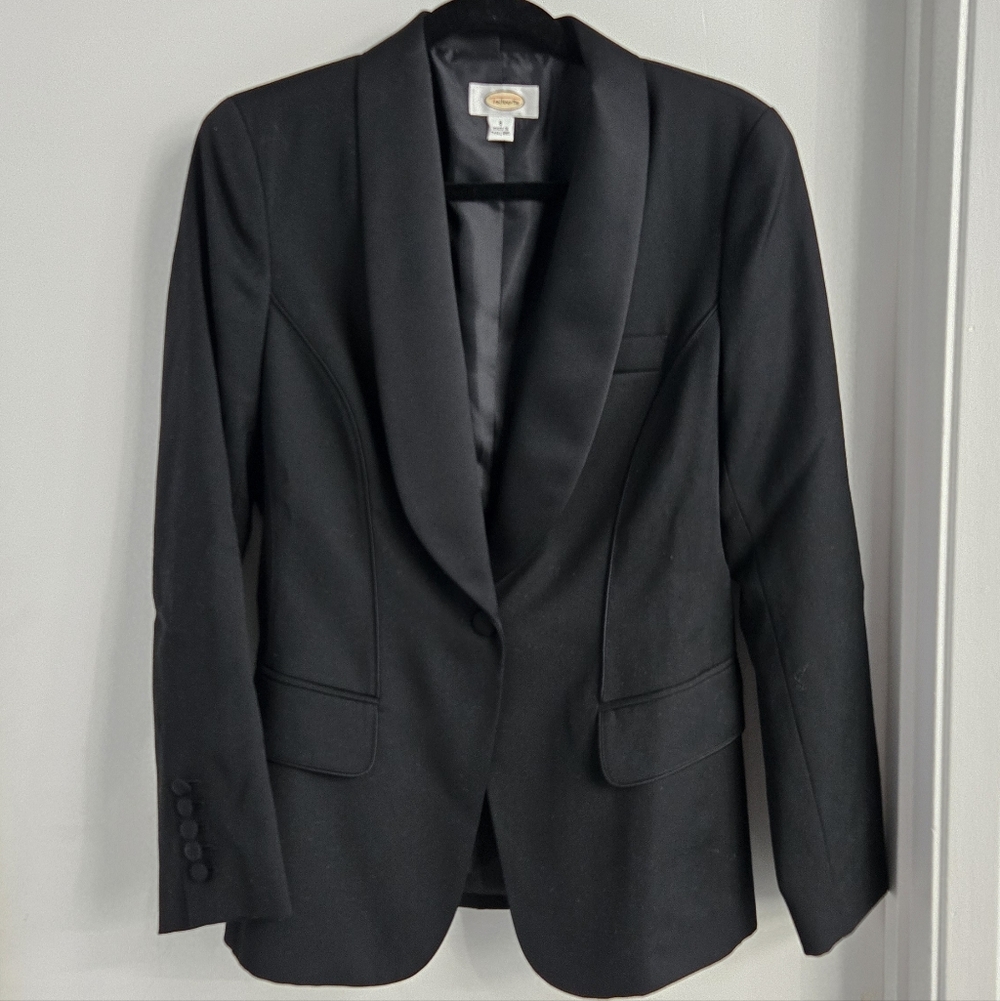 Talbots Black Satin Lapel Tux Blazer